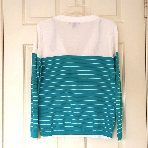NWOT. Forever 21 Wool blended V-Neck lightweight cardigan sweater with stripes. - Picture 2 of 4